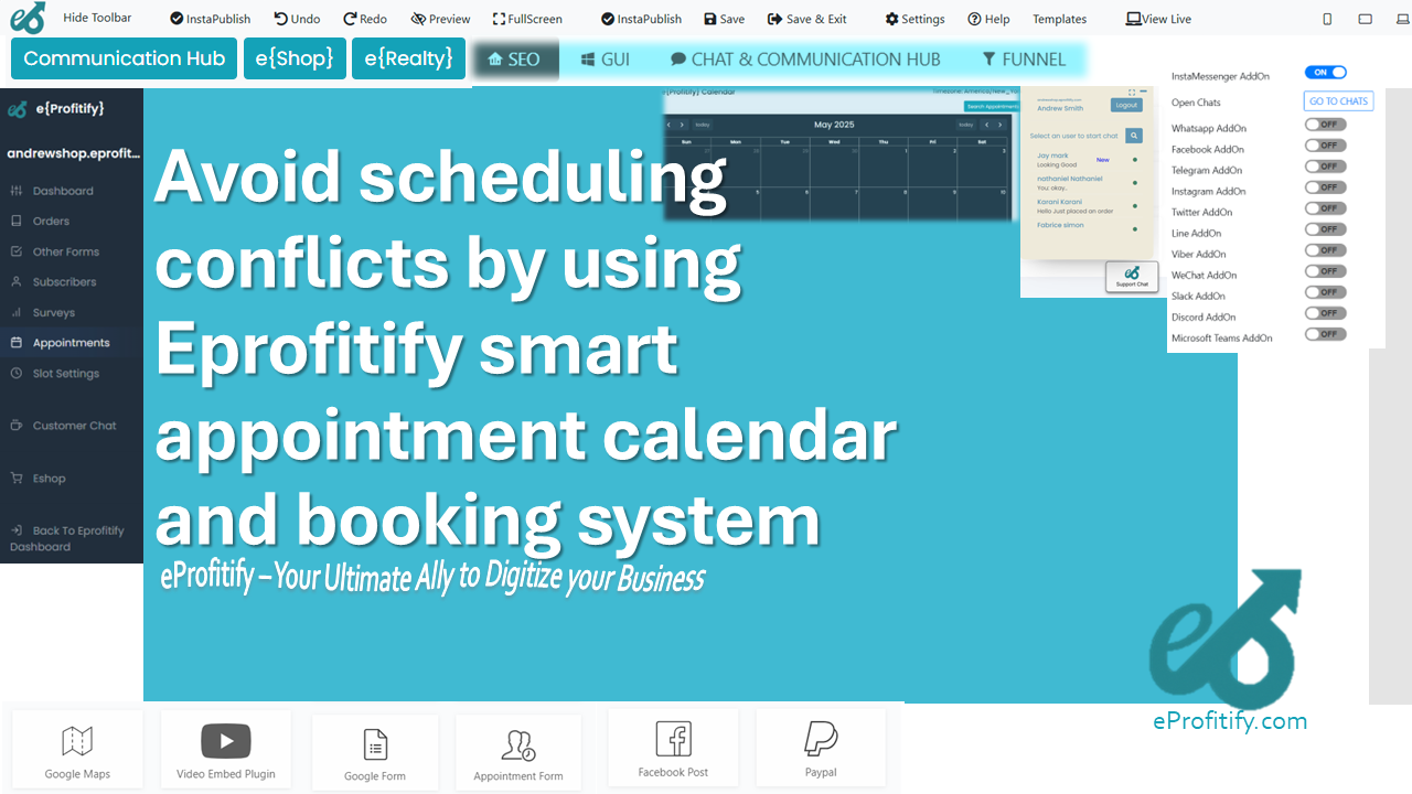 Avoid scheduling conflicts by using Eprofitify smart appointment calendar and booking system